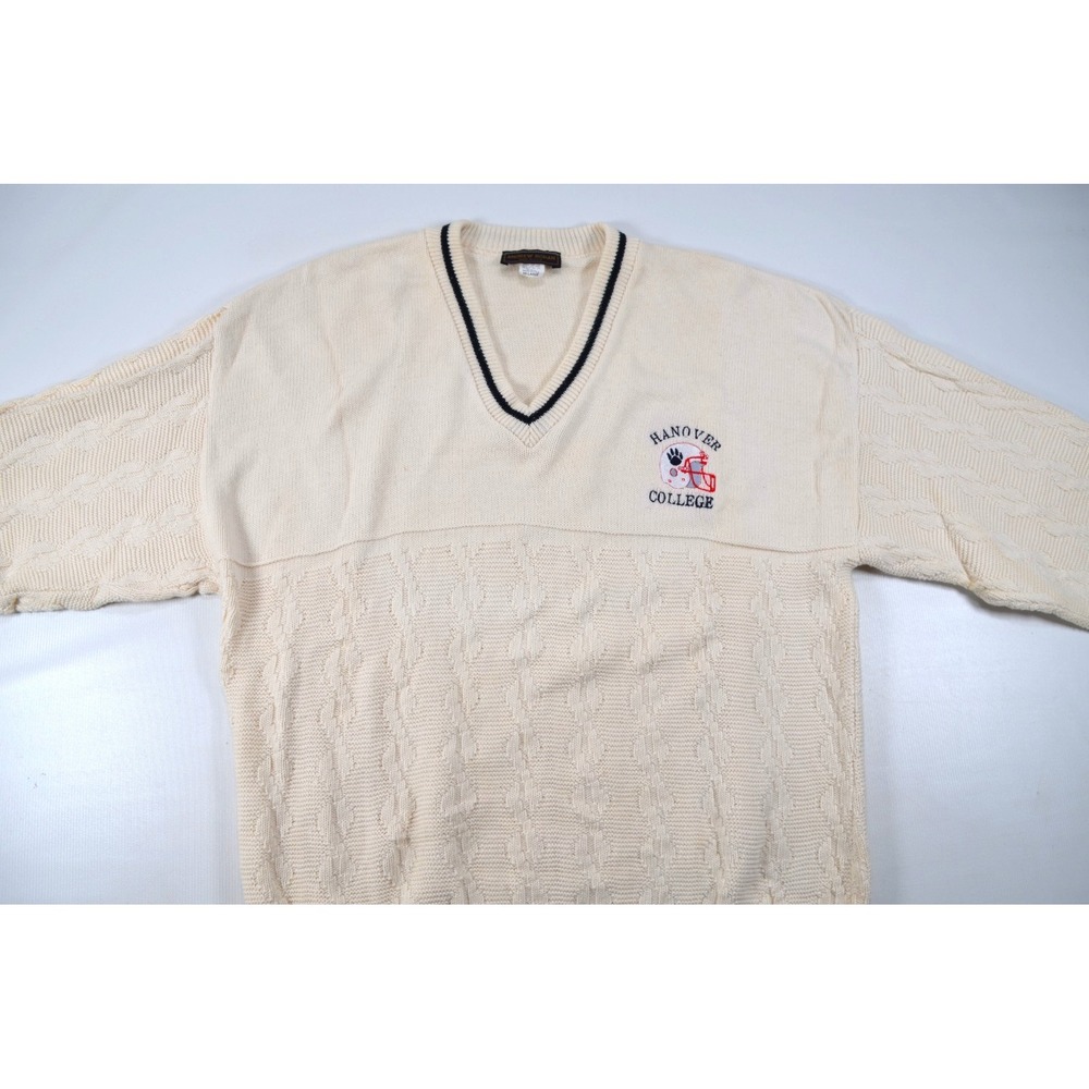 Andrew Rohan Sweater Mens 2XL Ivory w/ Blue Trim V-Neck Hanover College USA - Picture 10 of 16